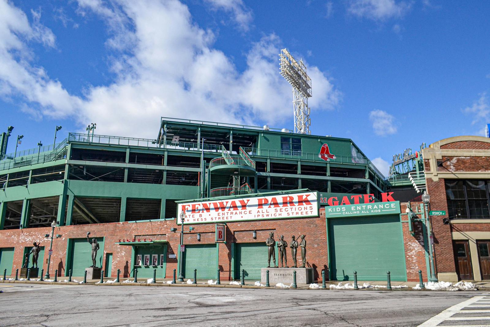 Fenway Park Gate K entrance under a blue sky