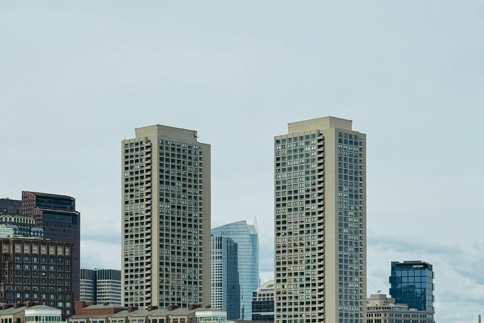 Boston harbor waterfront skyline with high-rise buildings
