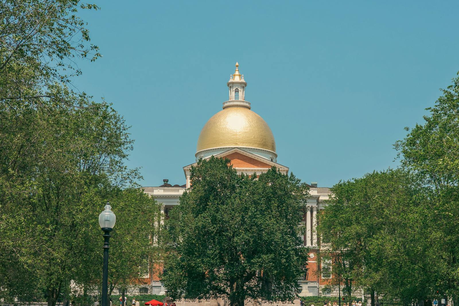 The Massachusetts State House dome above Boston Common
